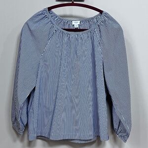 Women's J.Crew Navy/White Striped Long Sleeve Blouse - Size M